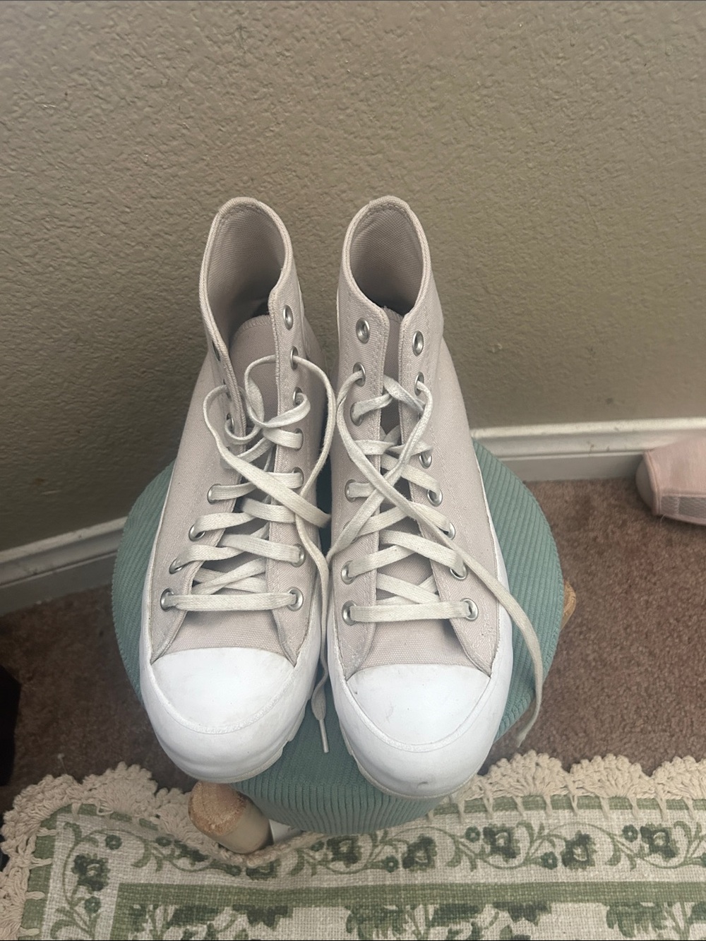 Converse High-Top Canvas Sneakers in Light Beige and White